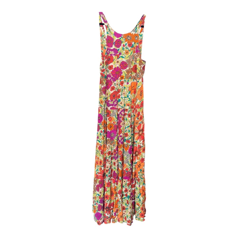 Natural Life Floral Maxi Dress Medium Boho Prairie Covered Buttons Rayon
